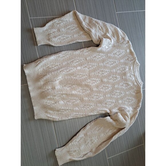 Vtg Protege Men's L Tall Cable Knit Sweater L 100% Cotton Crewneck USA Fisherman - Picture 8 of 8